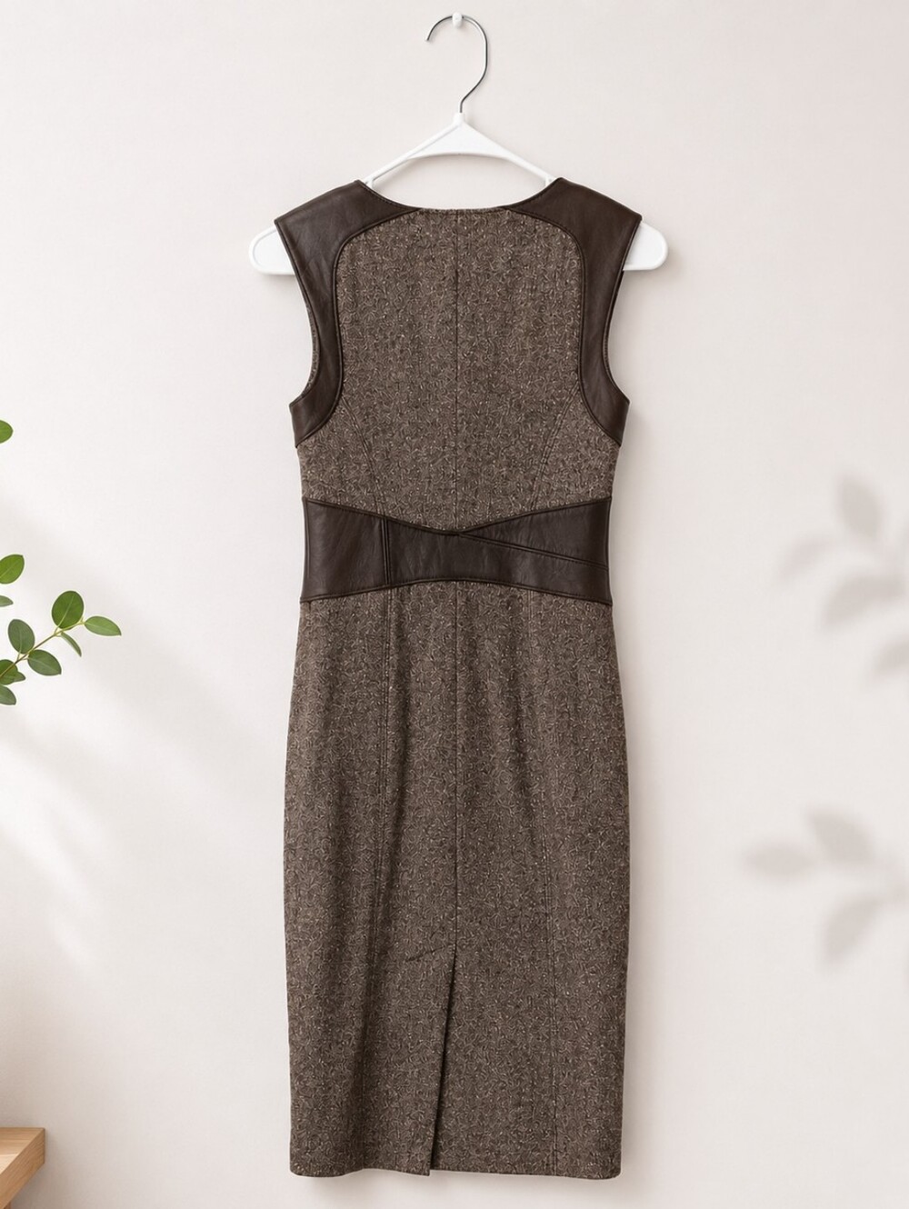 Bebe Brown Wool Blend Leather Trim Corset Sheath Dress - Picture 3 of 7
